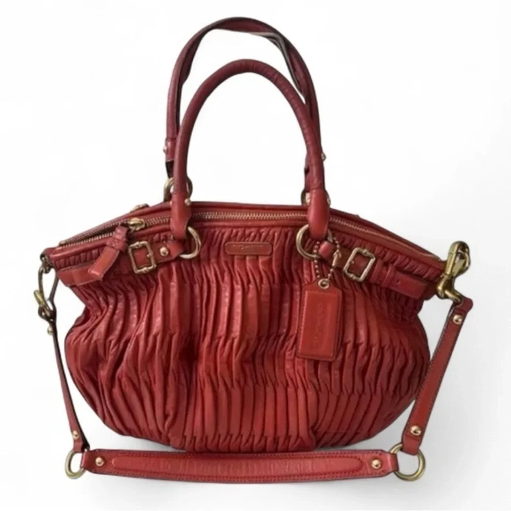 Coach Madison Red Leather Pleated Gathered Shoulder Bag F28541 EUC - Picture 1 of 16